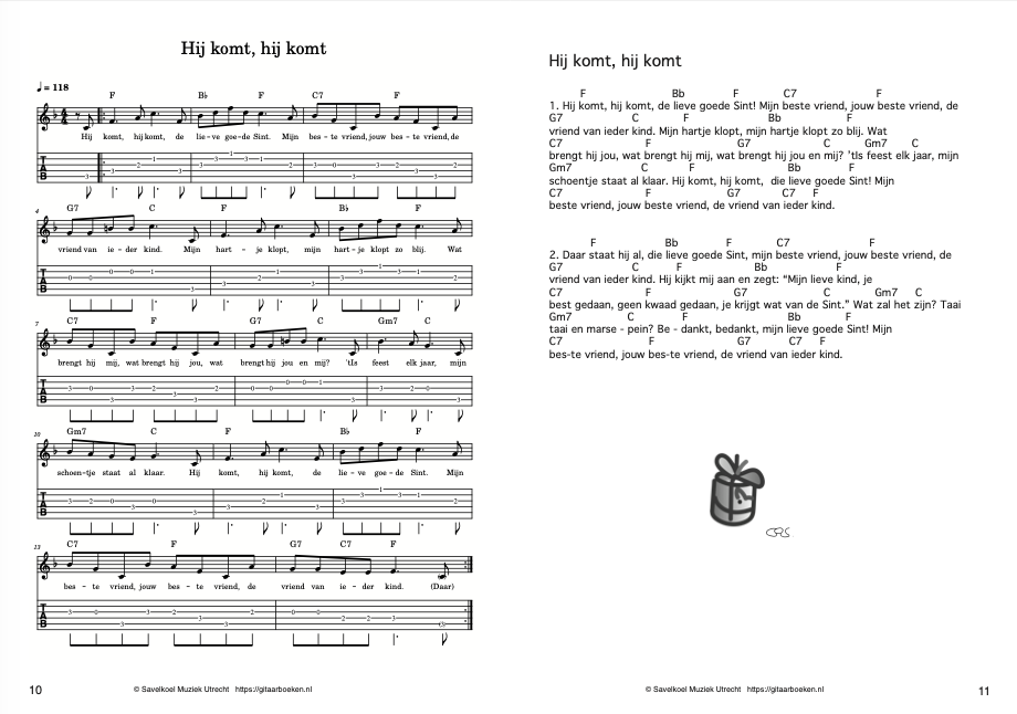 Hij komt, sinterklaasliedje voor de gitaar