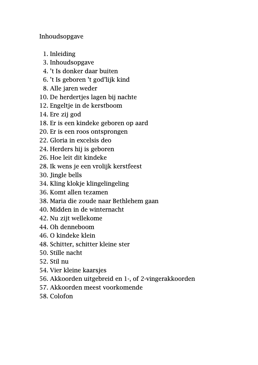 inhoud 24 kerstliedjes voor de gitaar